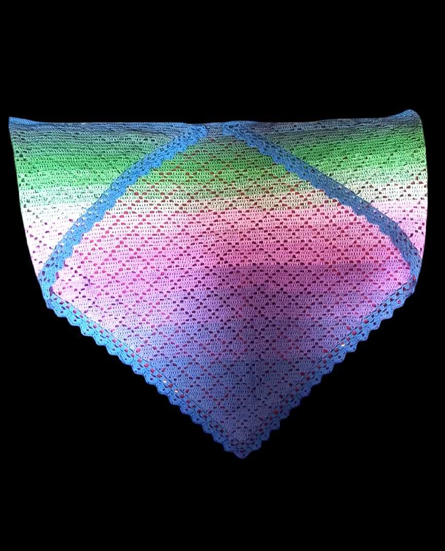 Piękna duża chusta szydełko tęcza handmade