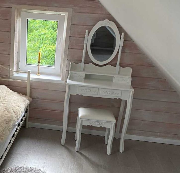 Nowa Toaletka Kosmetyczna z Lustrem Krzesełko Biała Biurko +Siedzisko