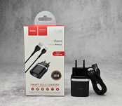 Мережевий зарядний пристрій Hoco C12Q QC3.0 USB/3A Black +кабель usb-c