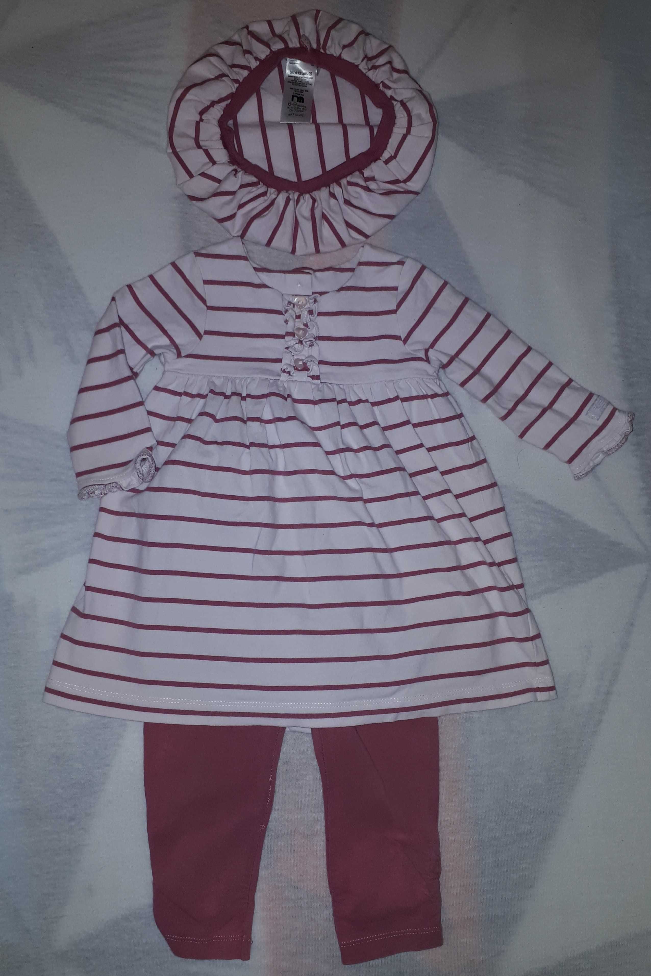 Komplet MOTHERCARE sukienka/tunika + legginsy+ czapka/beret 6-9m-cy 74