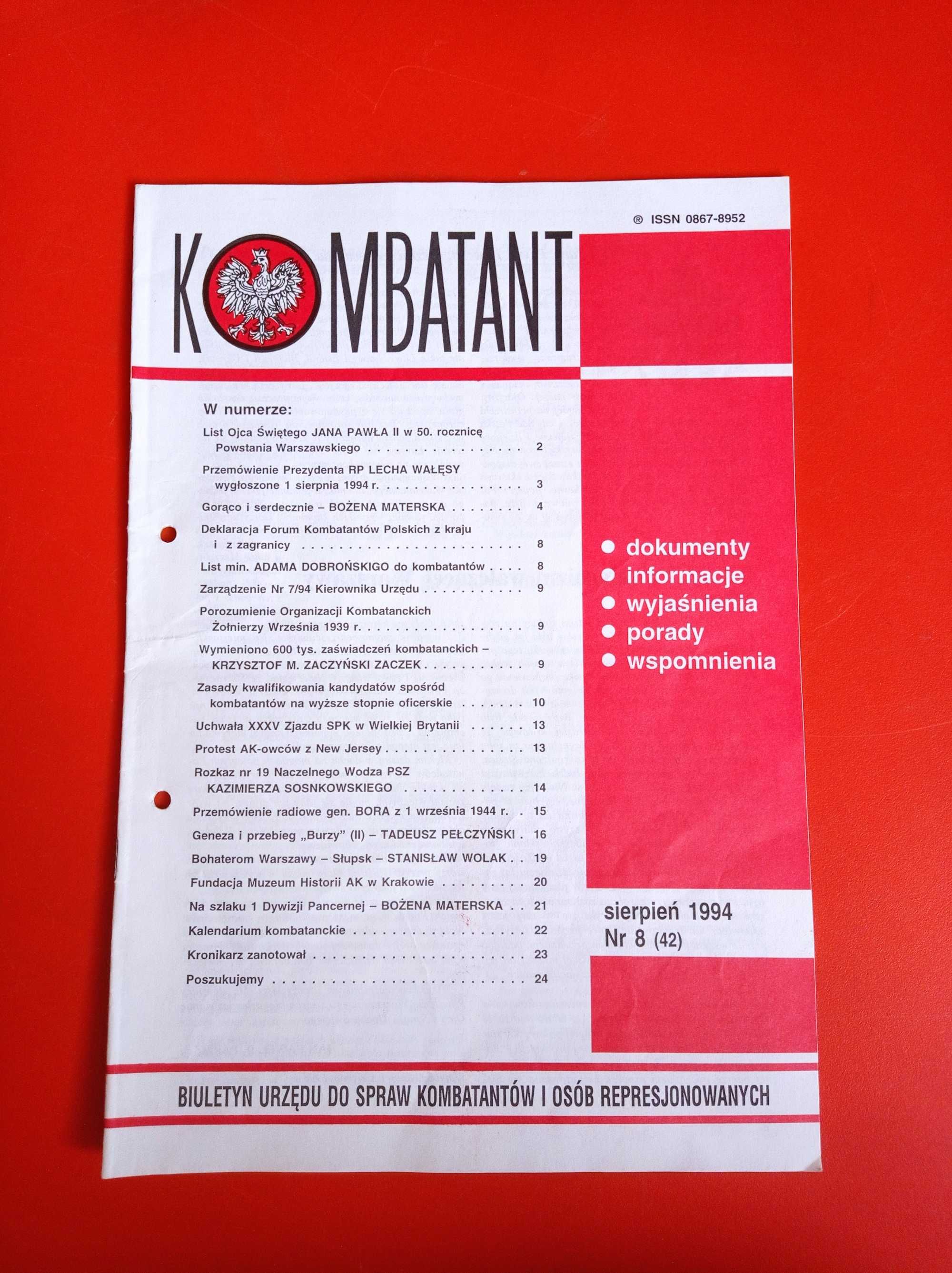 Kombatant, biuletyn, nr 8/1994, sierpień 1994