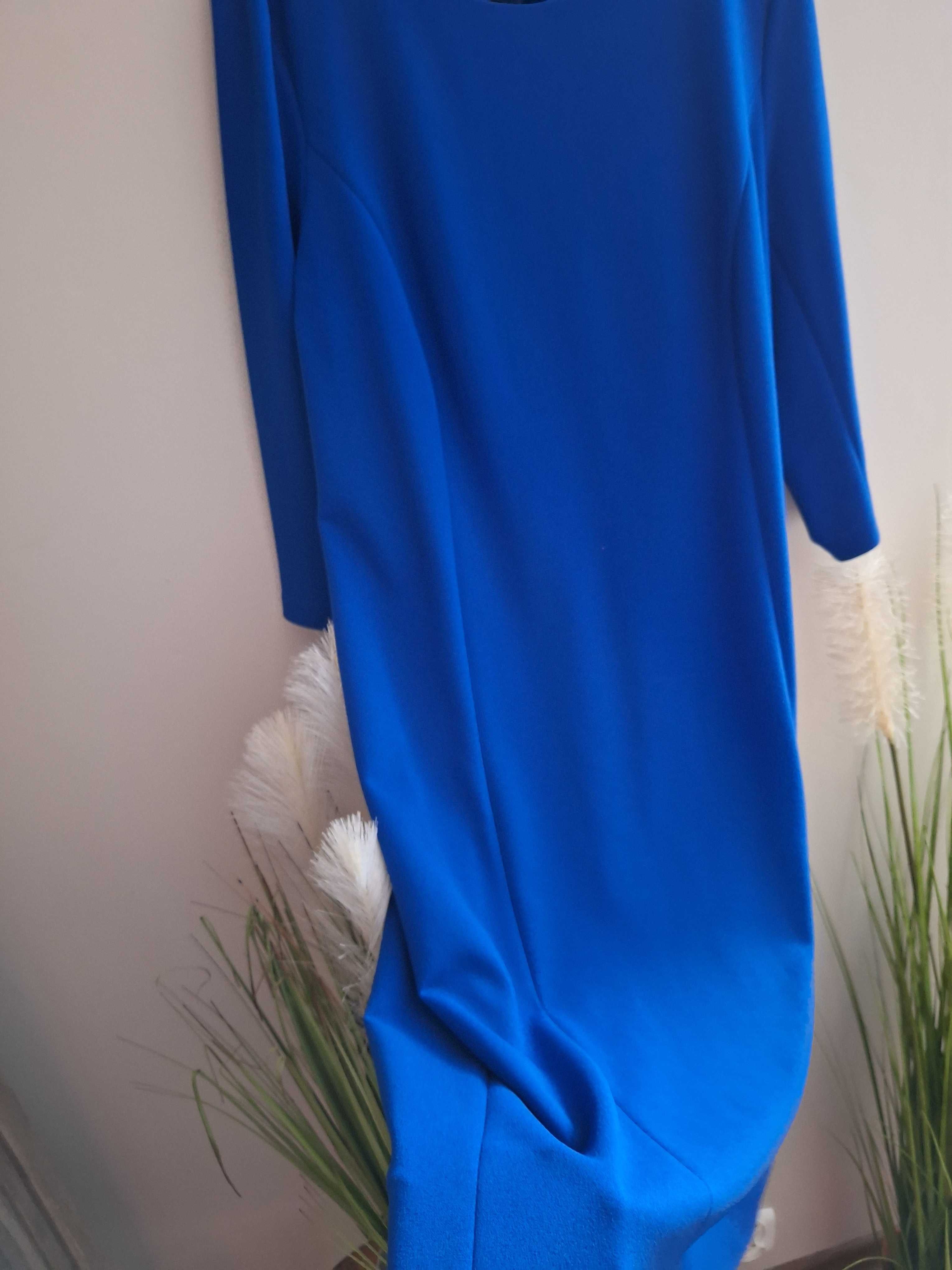 Sukienka chabrowa klasyczna prosta elegancka 3/4 rękaw Kris XL (42)