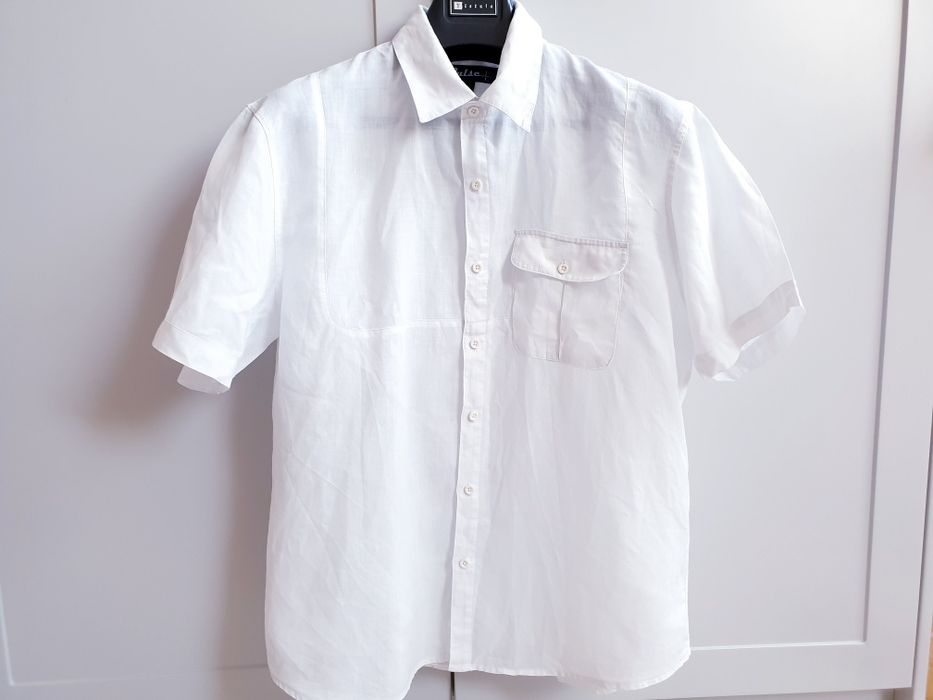 Biała lniana koszula męska 100% len XL Pulse