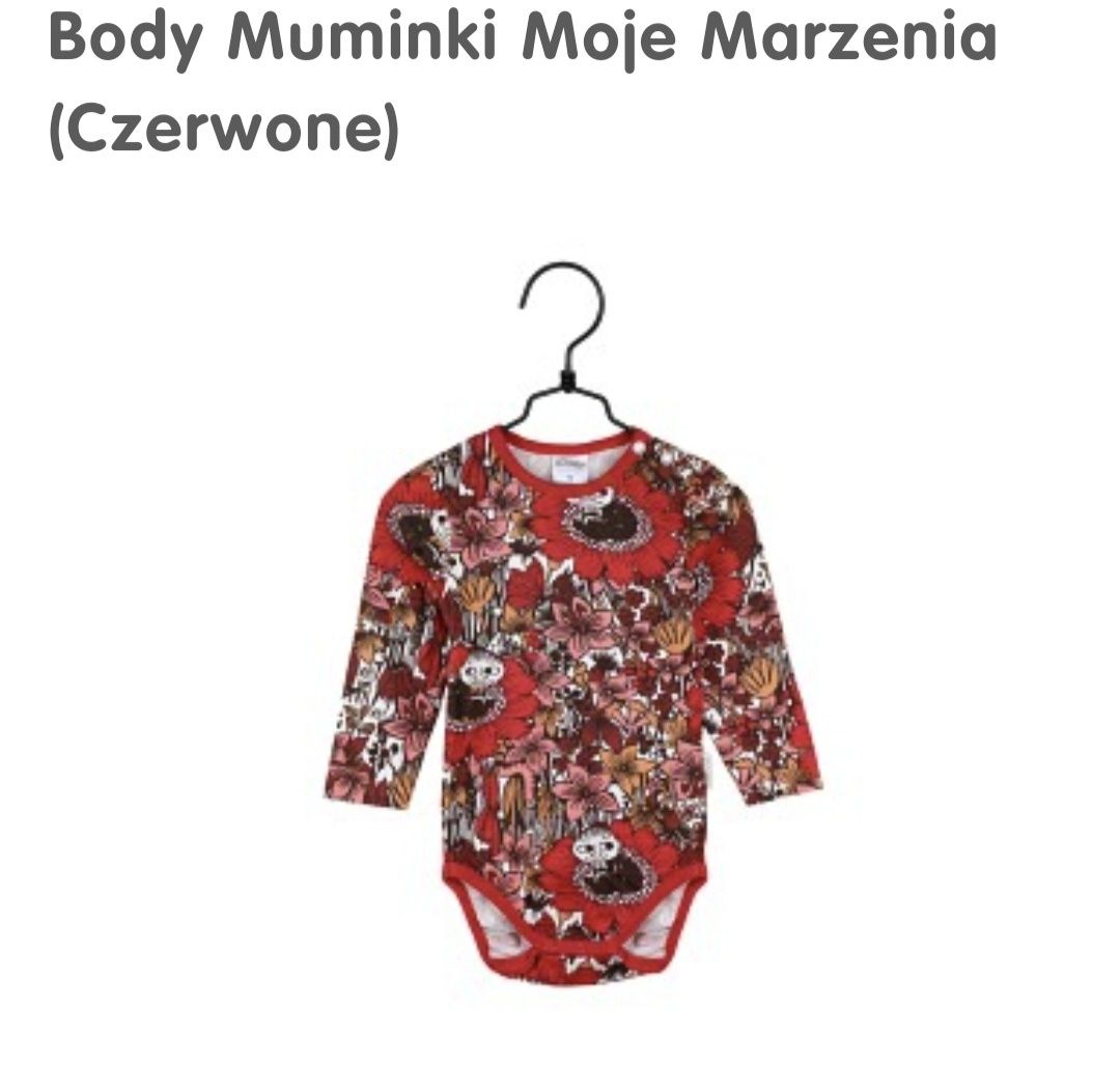 Czerwony komplet z Muminkami 62 rozmiar body i sukienka.Nowe.kwiatowe