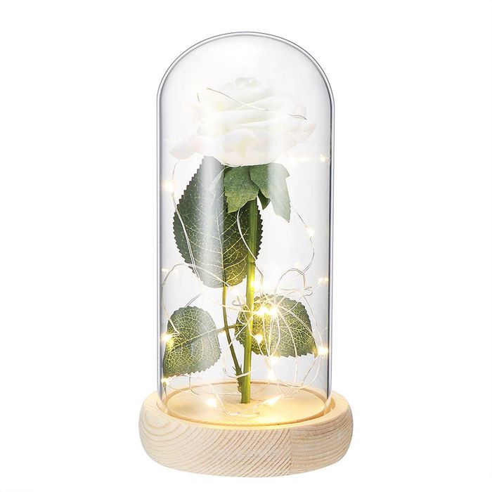 Biała Piękna Wieczna Sztuczna Róża w Szkle Piękny Prezent Urodziny