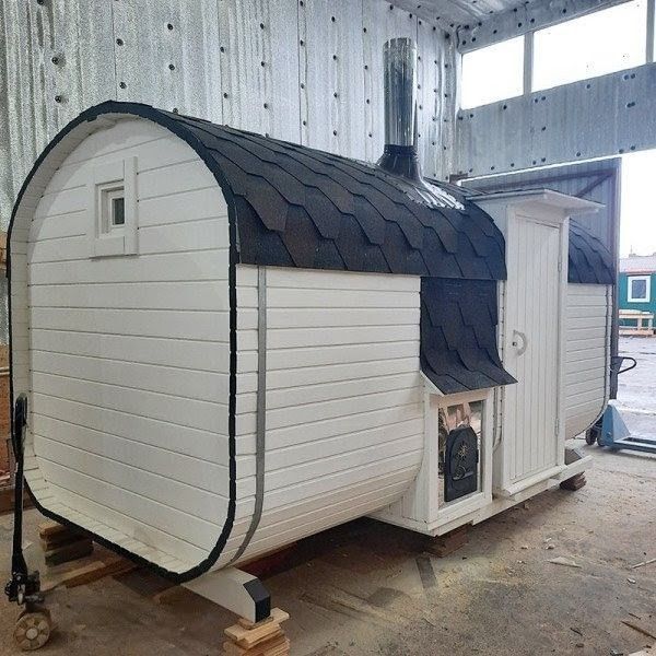 Квадро-Баня 500 х 220 см, 2 отделения, белая, козырёк над входом,.