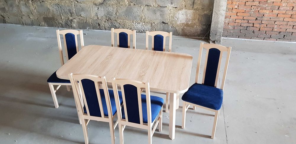 Nowe: STÓŁ ROZKŁADANY + 6 KRZESEŁ, sonoma + granat , dostawa PL
