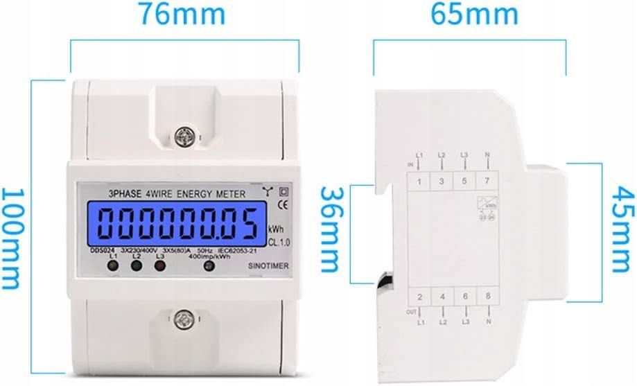 Cyfrowy miernik prądu z ekranem LCD, 3-fazowy, 4-przewodowy 230/400V