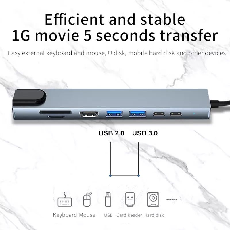 USB HUB Type C 8 in 1 Хаб для MacBook Ipad RJ5 HDMI Thunderbolt 3