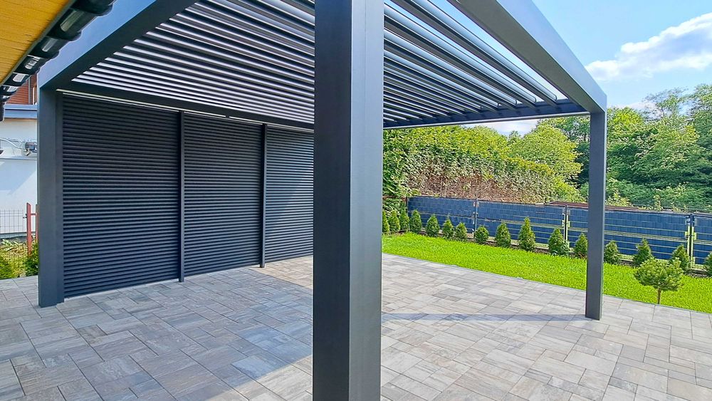 Pergola Aluminium 4x4m -elektrycznie otwierany dach + Oświetlenie