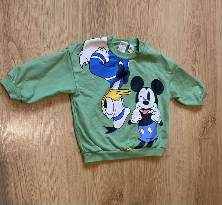 Zielona bluza H&M z Donaldem i Miki, stan idealny, r. 74 (6-9 mies.)