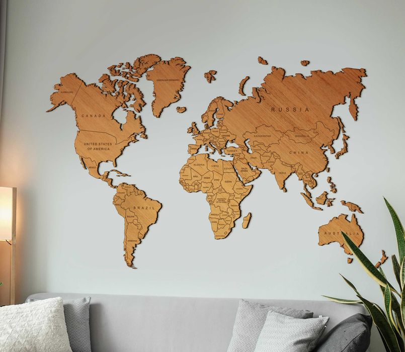Mapa Świata z drewna 105x63 cm, kolor WINCHESTER – idealna na ścianę!