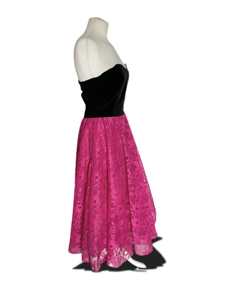 Sukienka midi Tricot Chou-Chou 80s welur i koronka M 38 vintage retro