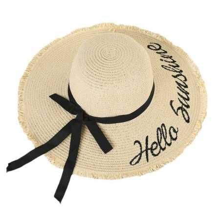 Stylowy kapelusz damski plażowy słomkowy | Kokarda, rozmiar M 56–58 cm
