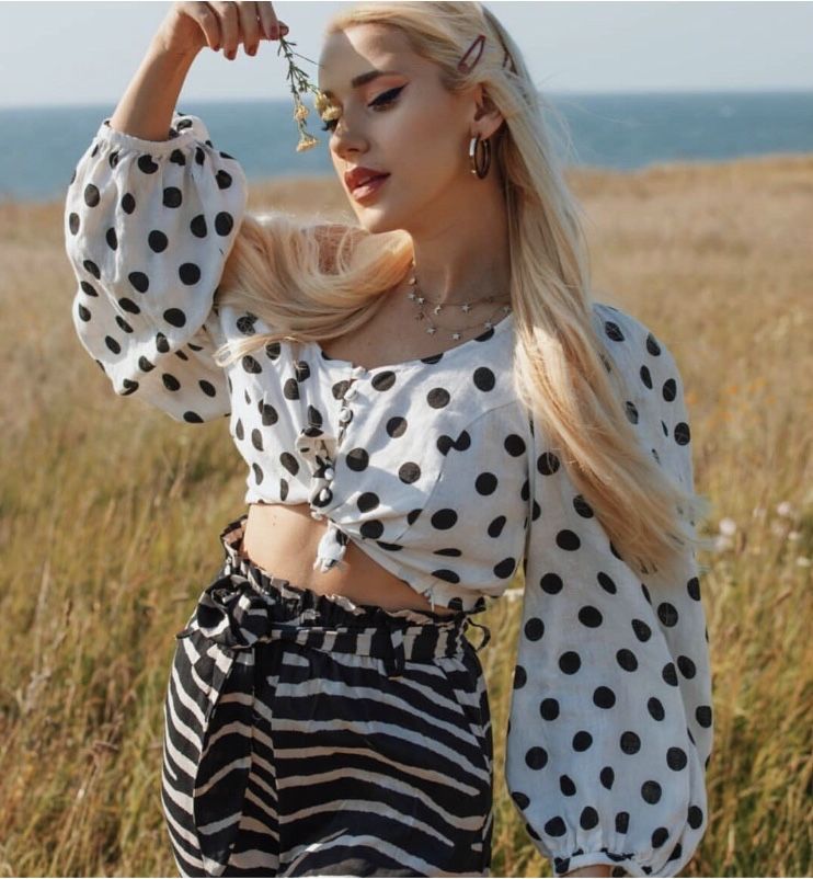 Bluzka H&M polka dots len 100proc rozm. 42