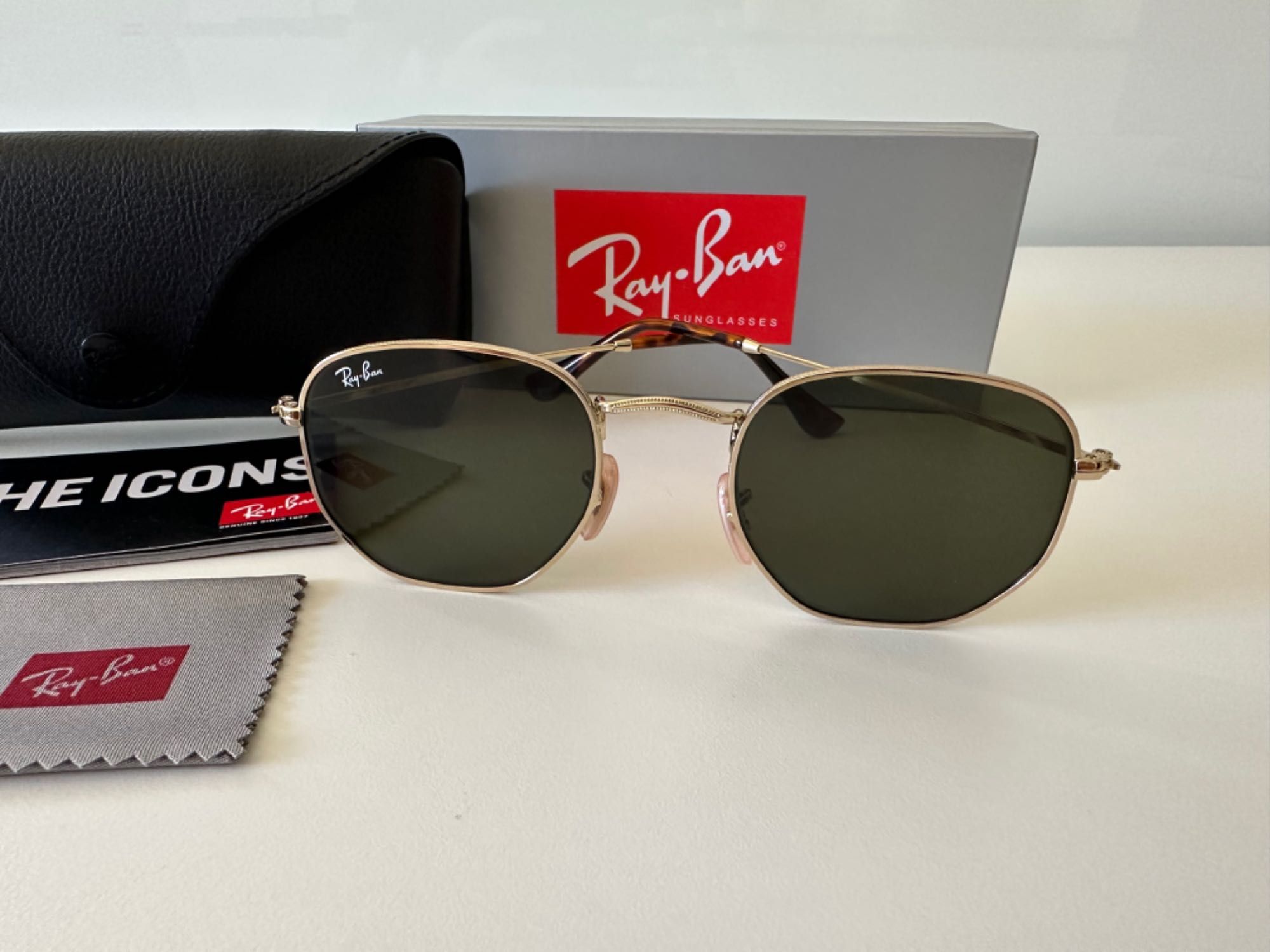 RayBan Original RB3548N Hexagonal Arista Gold Green G15 51-21 Novos