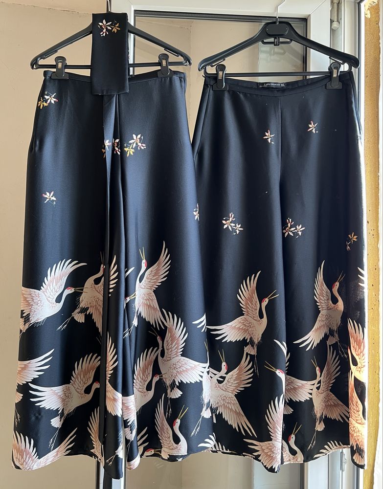 Косюм zara в журавлі лелеки піджак та 2 шт кюлот
