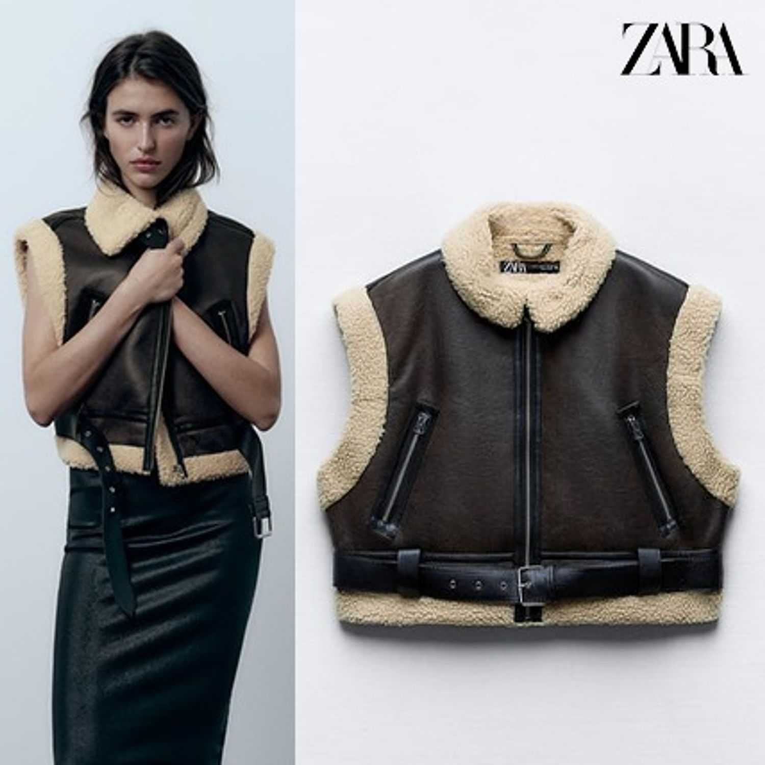 Укороченный женский жилет дубленка zara