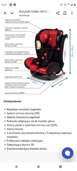 Fotelik samochodowy BabySafe Golden 360