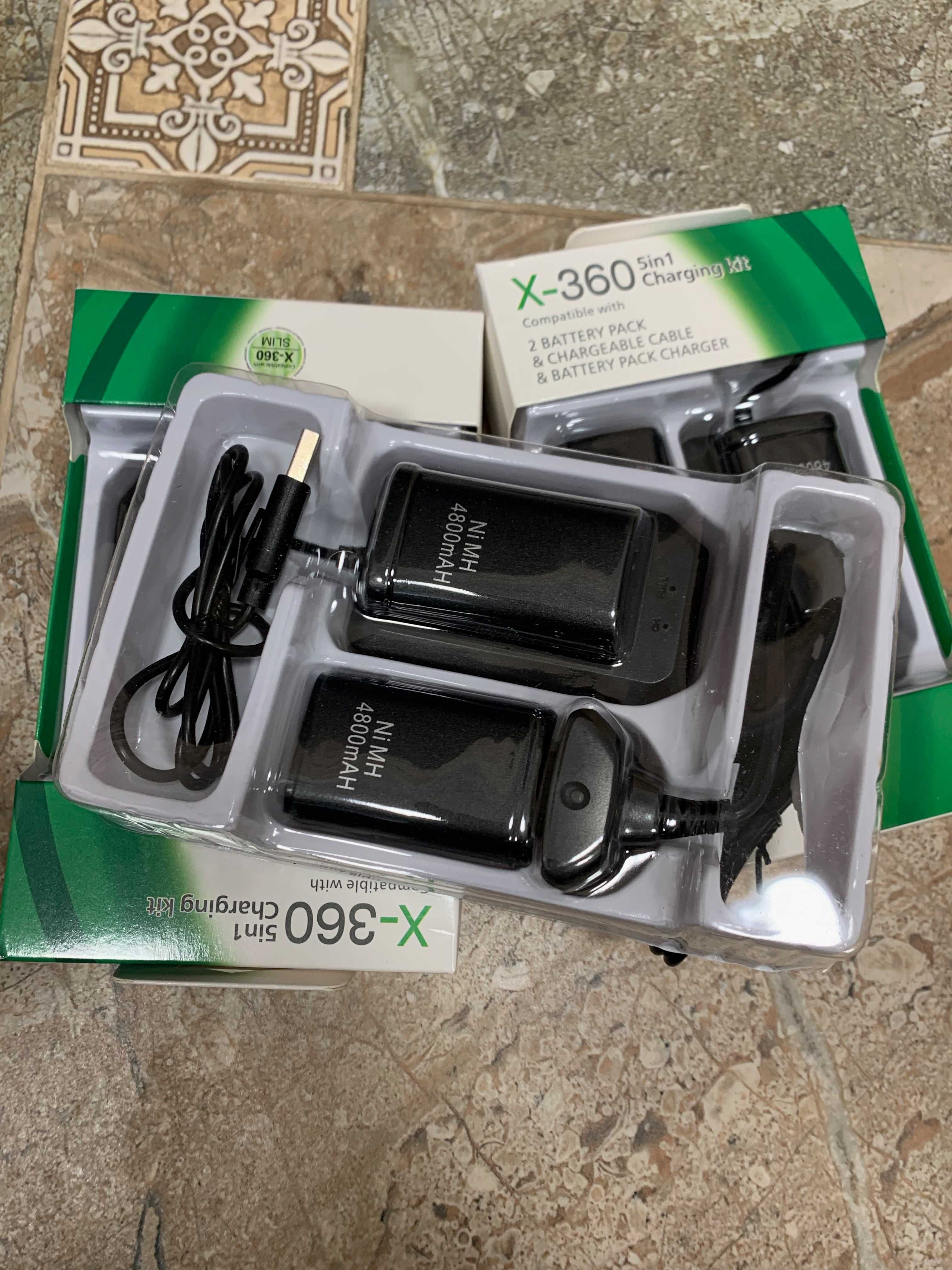 2 аккумулятора + 1провод + 1блок зарядки черный (Xbox 360)