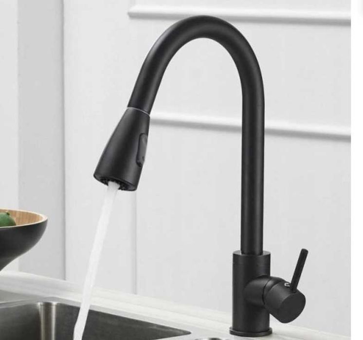 NOWA Bateria Kuchenna Czarna Z Wyciąganą Wylewką Kran Zlewozmywak