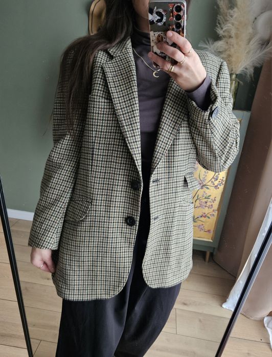 Luksusowa Marynarka Kaszmir 52% Wełna 48%  Pepitka Oversize L/ XL unis