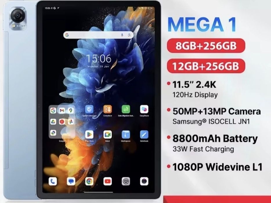 Планшет Blackview Mega 1, 8/256GB, LTE, 2k экран 120Гц. +чехол, стилус