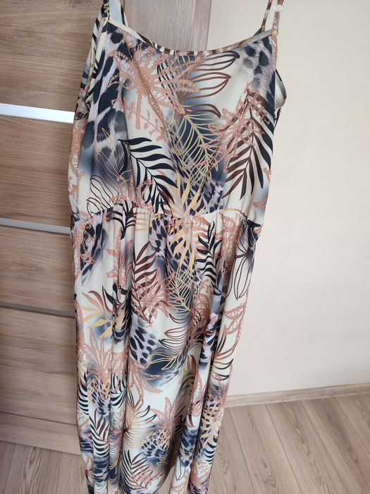Sukienka MAXI Boho liście falbany stan idealny L