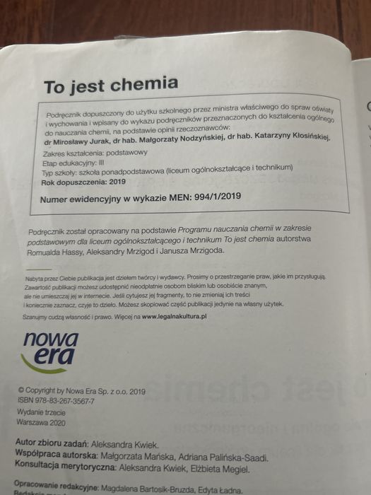 Chemia  kl 1  Liceum