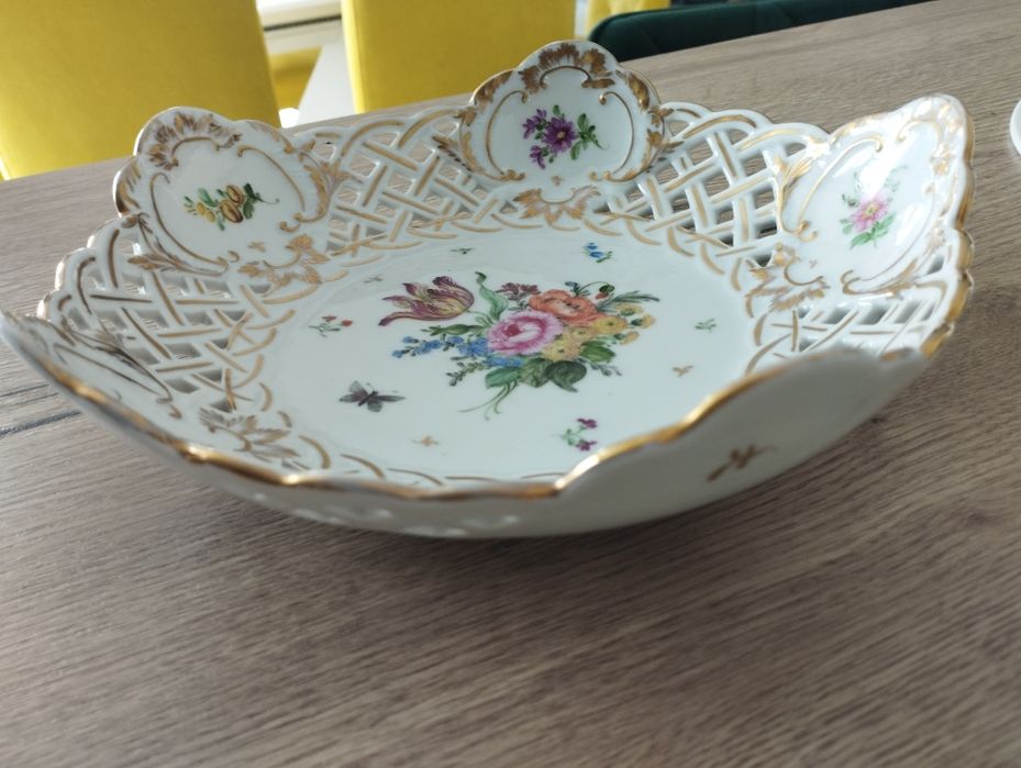 Piękna ażurowa stara patera Miśnia Meissen