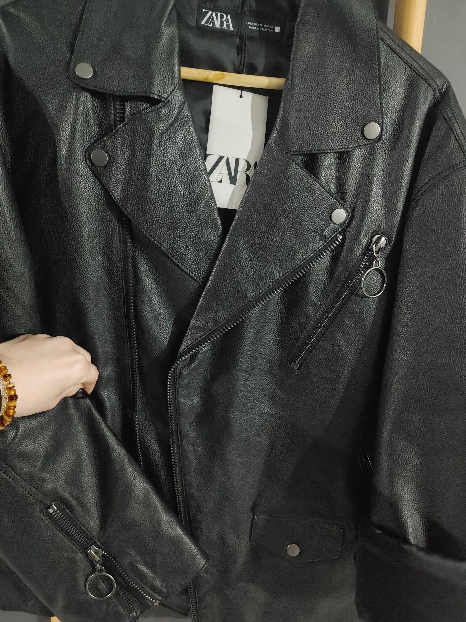 Zara ramoneska kurtka oversize skóra naturalna M L XL