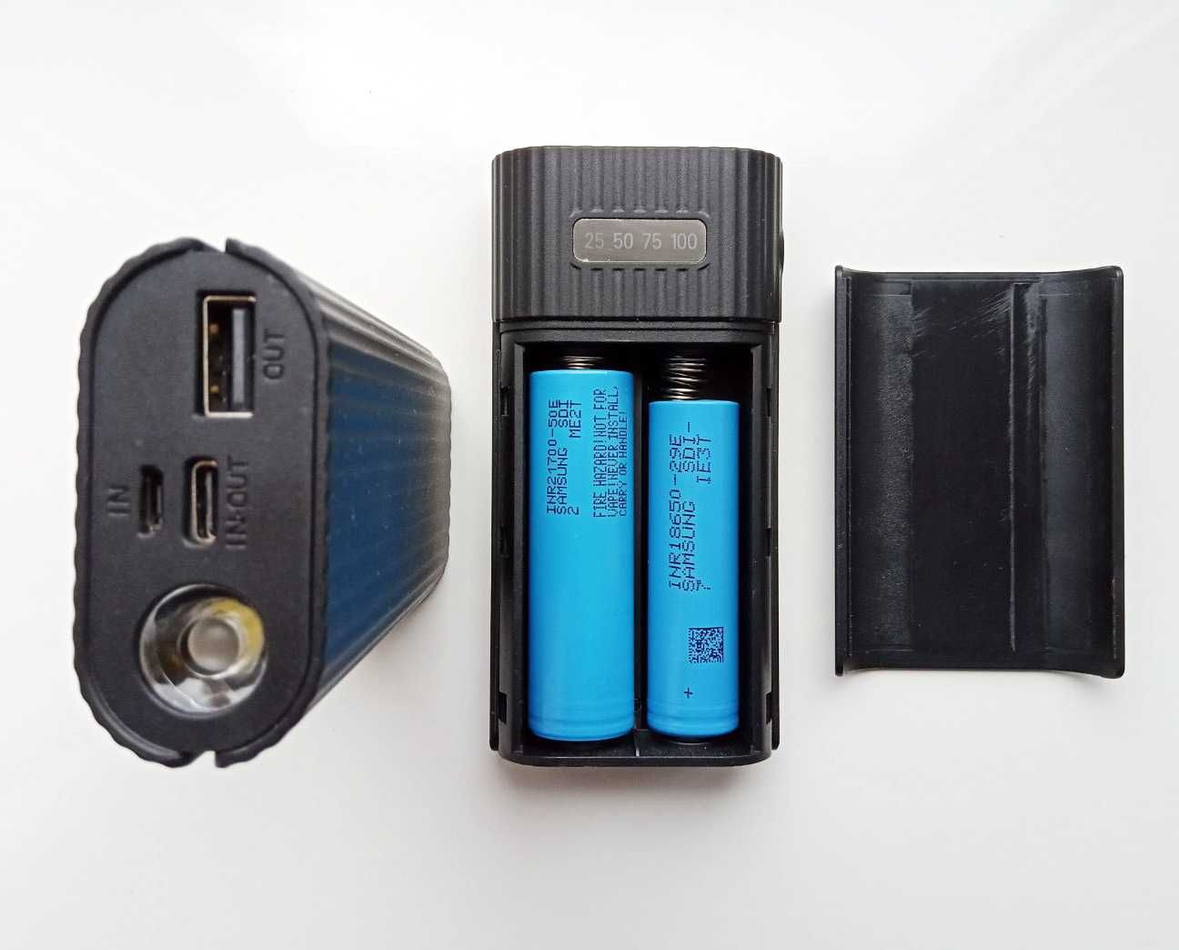 Корпус Повербанка Power Bank на 2 АКБ 18650 - 21700 с защитой, фонарик