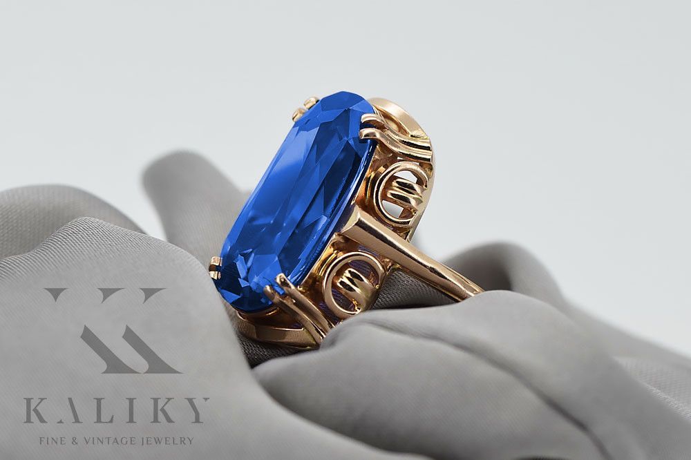 Pierścionek z czerwonego złota 14k 585 z Szafirem vrc038 Vintage 16/