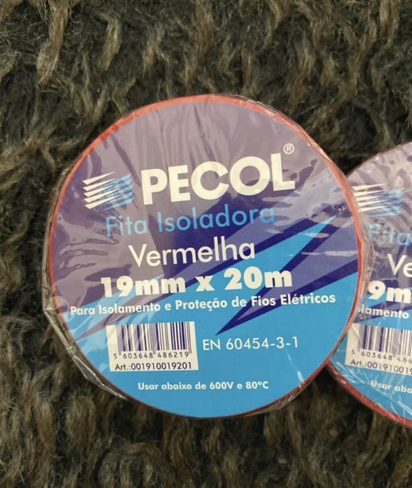 Lote 3 unid de fita isoladora vermelha Pecol