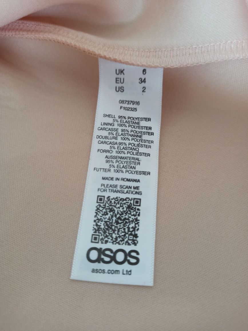 Nowa sukienka beżowa/morelowa piankowa z odsłoniętym ramieniem Asos XS