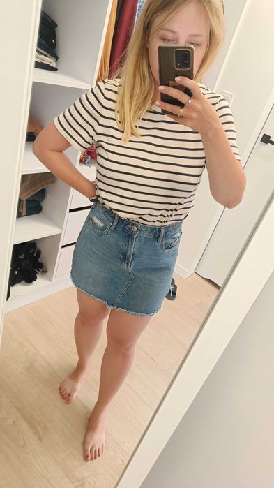 Krótka dżinsowa spódnica, mini niebieska spódnica, Sinsay