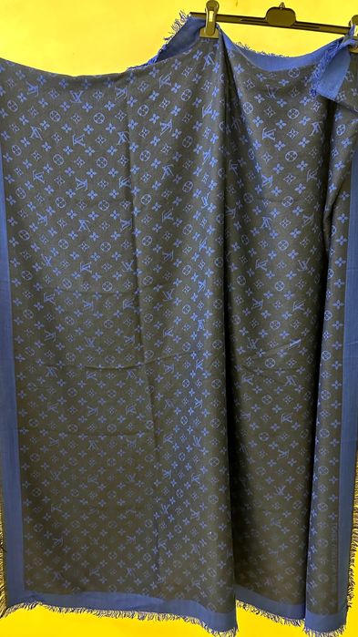 Палантін хустка велика натуральна LOUIS VUITTON синя чорна двостороння