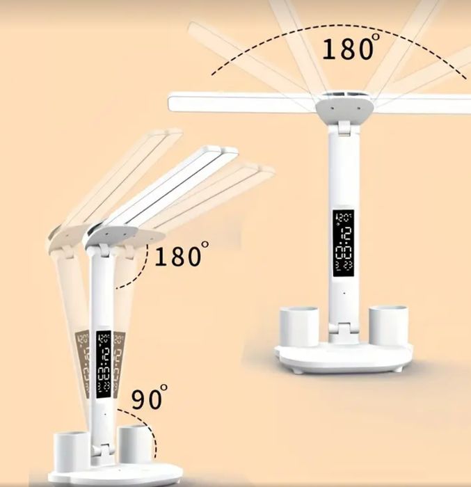 Настольная лампа с аккумулятором 40 LED с часами и термометром