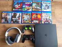PS4 Slim 500GB + 2 pady + 9 gier  + słuchawki