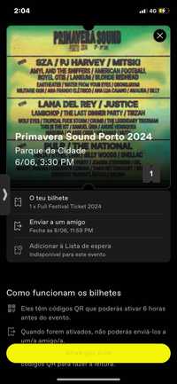 Bilhete para o Primavera Sound Porto,3 dias