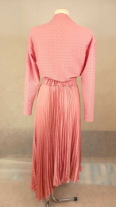 piękna asymetryczna plisowana długa sukienka S ażurowa wesele święta