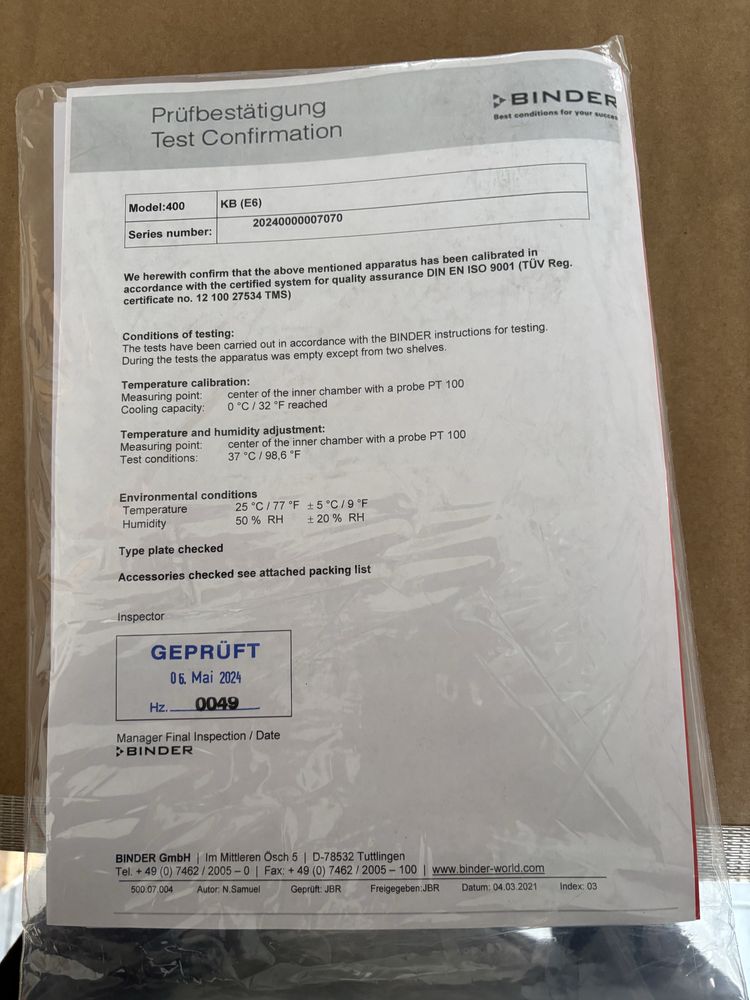 Inkubator z chłodzeniem Binder KB 400