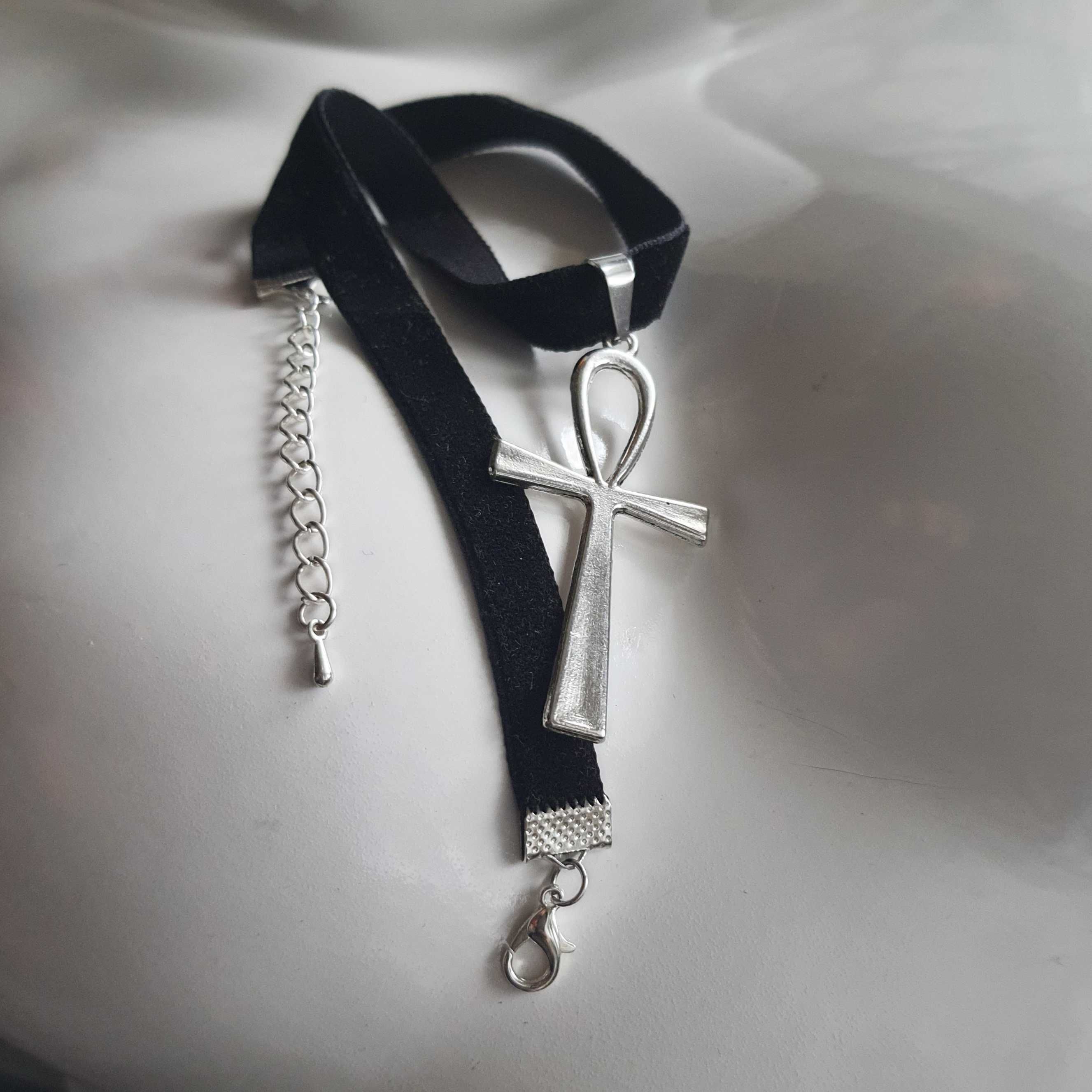 Choker krzyż Egipski Ankh talizman z Egiptu czoker 33-38 cm krzyż Anch