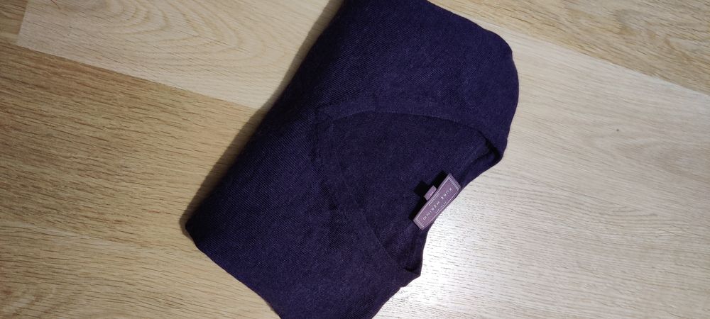 John Lewis Pure Merino sweter męski wełniany serek M śliwkowy fiolet