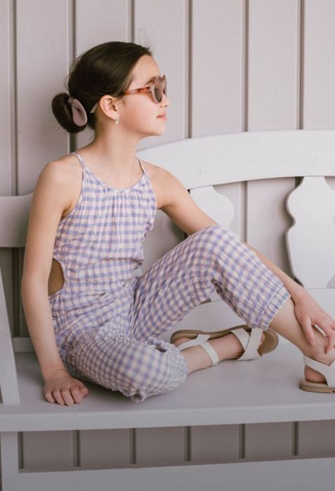 Літній комбінезон Zara 10 р. в клітинку ромпер білий фіолетовий 140