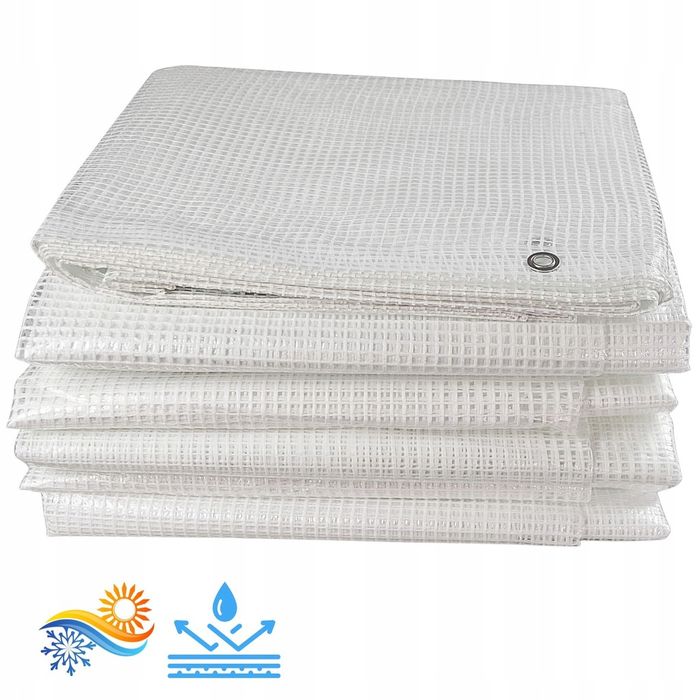 PLANDEKA BIAŁA 8x10m 100g Przezroczysta zbrojona UV Wodoodporne