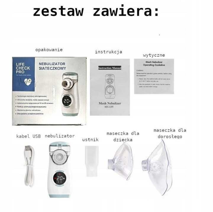 Inhalator Nebulizator Siateczkowy Cichy (35 DB)dla dzieci i dorosłych