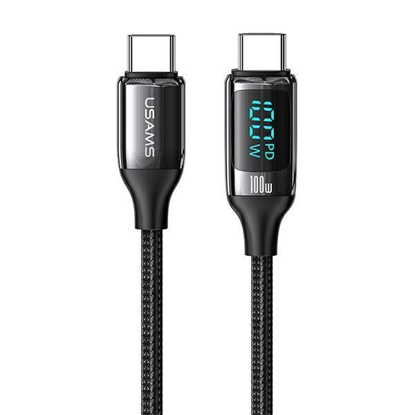 Usams Kabel Pletwony USB-C do USB-C 100W 2M LED - Szybkie Ładowanie