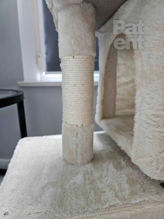 Drapak dla kota kompaktowy 67 cm beżowy domek słupek legowisko