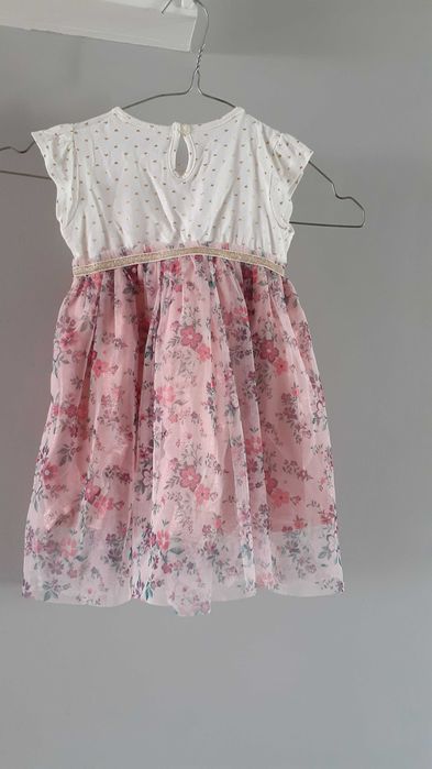 ZARA komplet sukienka elegancka w kwiaty i bolerko pudrowy róż 92